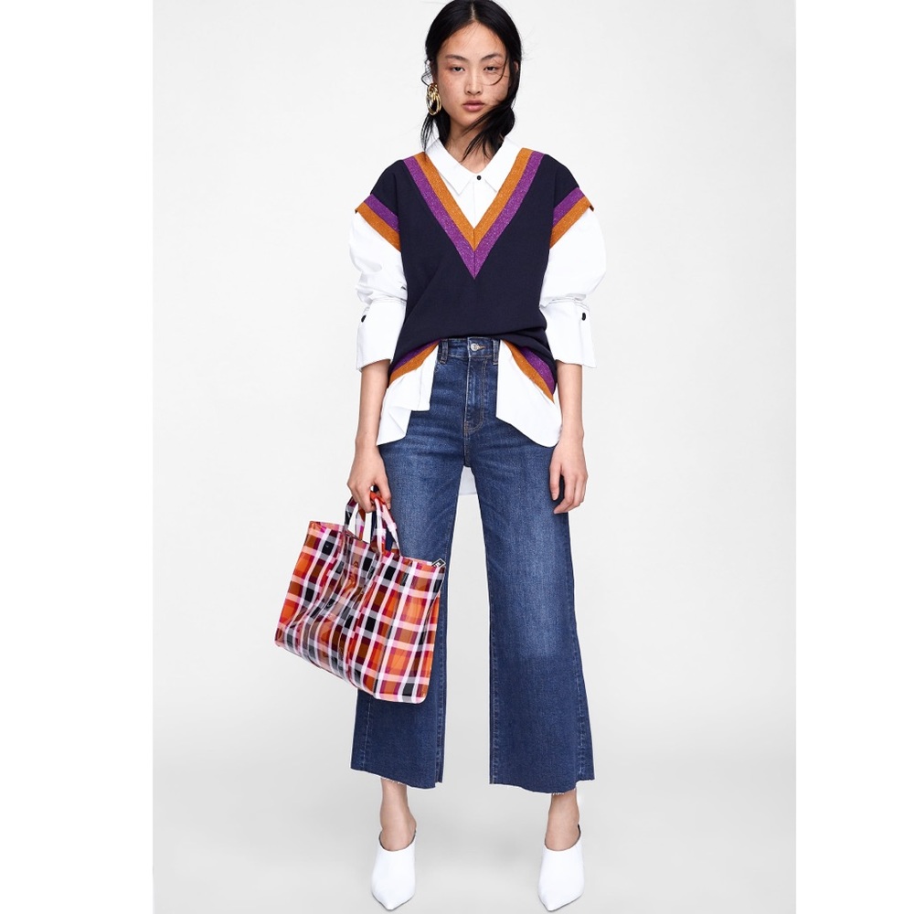 Zara High Rise Cropped Wide Leg Jeans